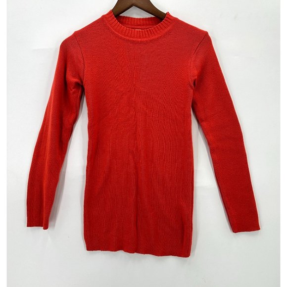 Lasoon Sweater Womens Knit Pullover Long Sleeve Ribbed Crew Neck Orange XS - Picture 1 of 8